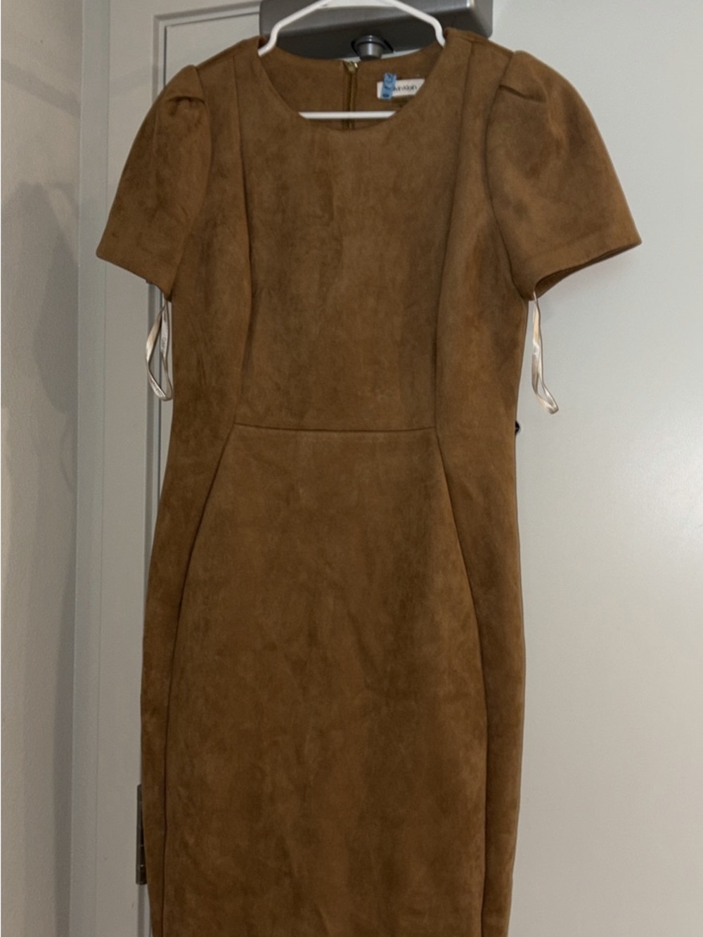 Calvin Klein Brown Suede Short-Sleeve Midi Sheath Dress